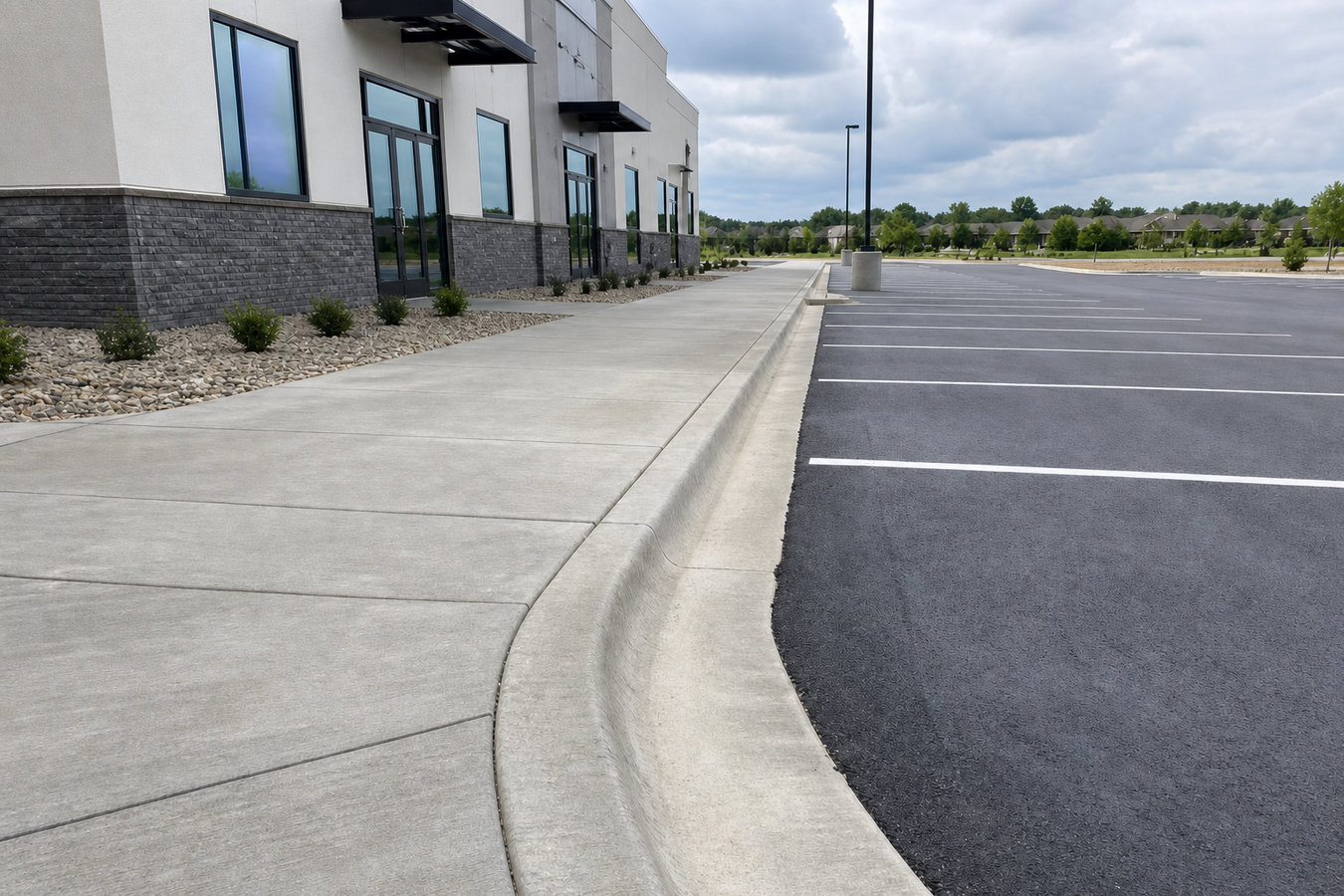 Concrete curbing and sidewalks
